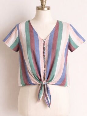 Madewell striped tie front top in size XXS
